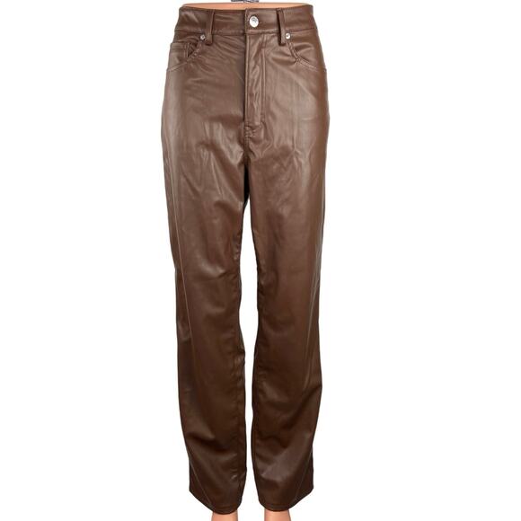 H&M Divided Brown 90's Faux Leather High Rise Straight Leg Loose Fit Pants Sz 6 - Picture 1 of 5